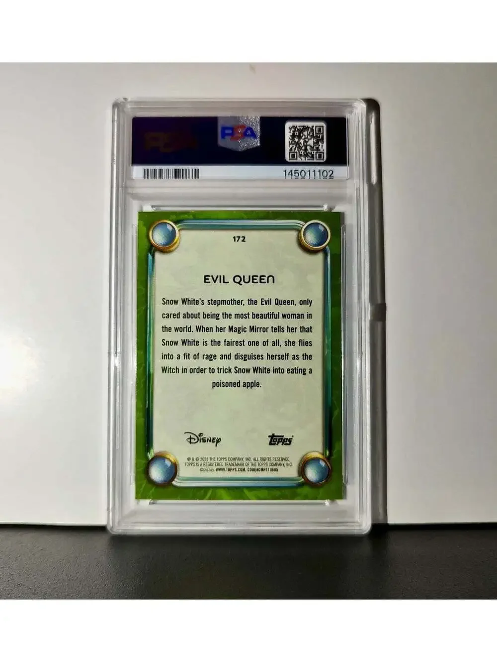 Evil Queen 2025 Topps Disney #172 Card Snow White and the Seven Dwarfs PSA 8